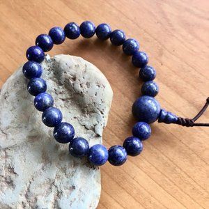 Natural Blue 8mm Polished Lapis Lazuli Stretch Mala Bracelet